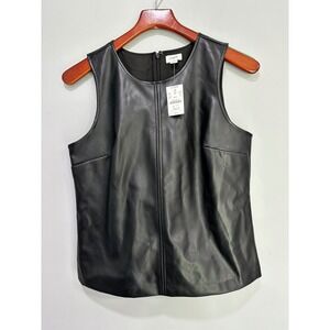 J.Crew Black Faux Leather Sleeveless Top Tank -‎ Size S goth Emo biker NEW